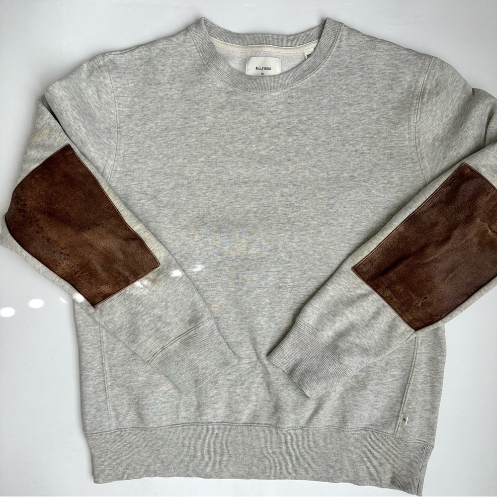 Billy Reid Dover Sweatshirt with Leather Elbow Patches M